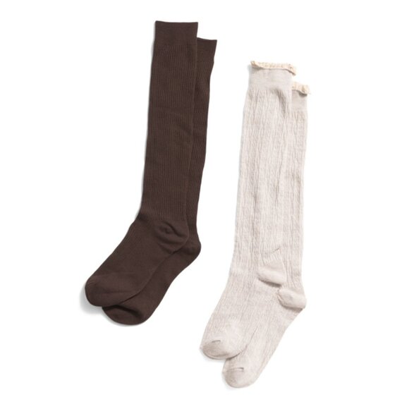 JESSICA SIMPSON Accessories - JESSICA SIMPSON Oatmeal Heather 2pk Knee High Socks With Crochet Cuffs